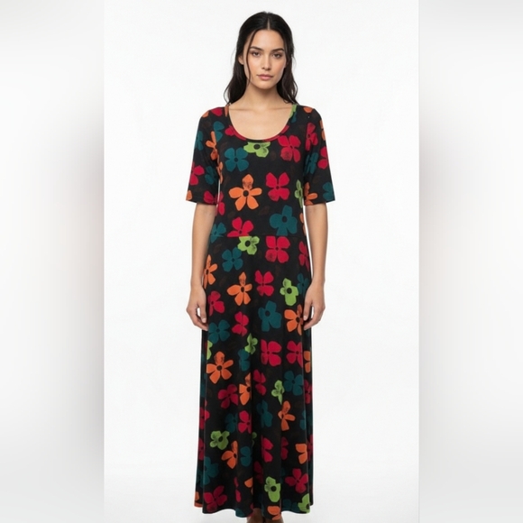 LuLaRoe Dresses & Skirts - LuLaRoe Black Multi-Color Floral Maxi Dress Tee Boho Retro Grunge M